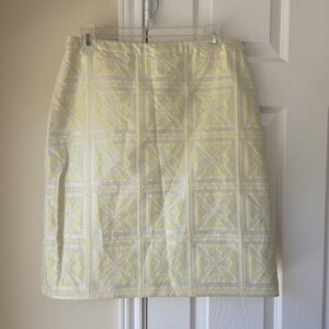 Etcetera Skirt 8 Yellow Floral Pencil Skirt Metallic Tinsel Summer Patchwork